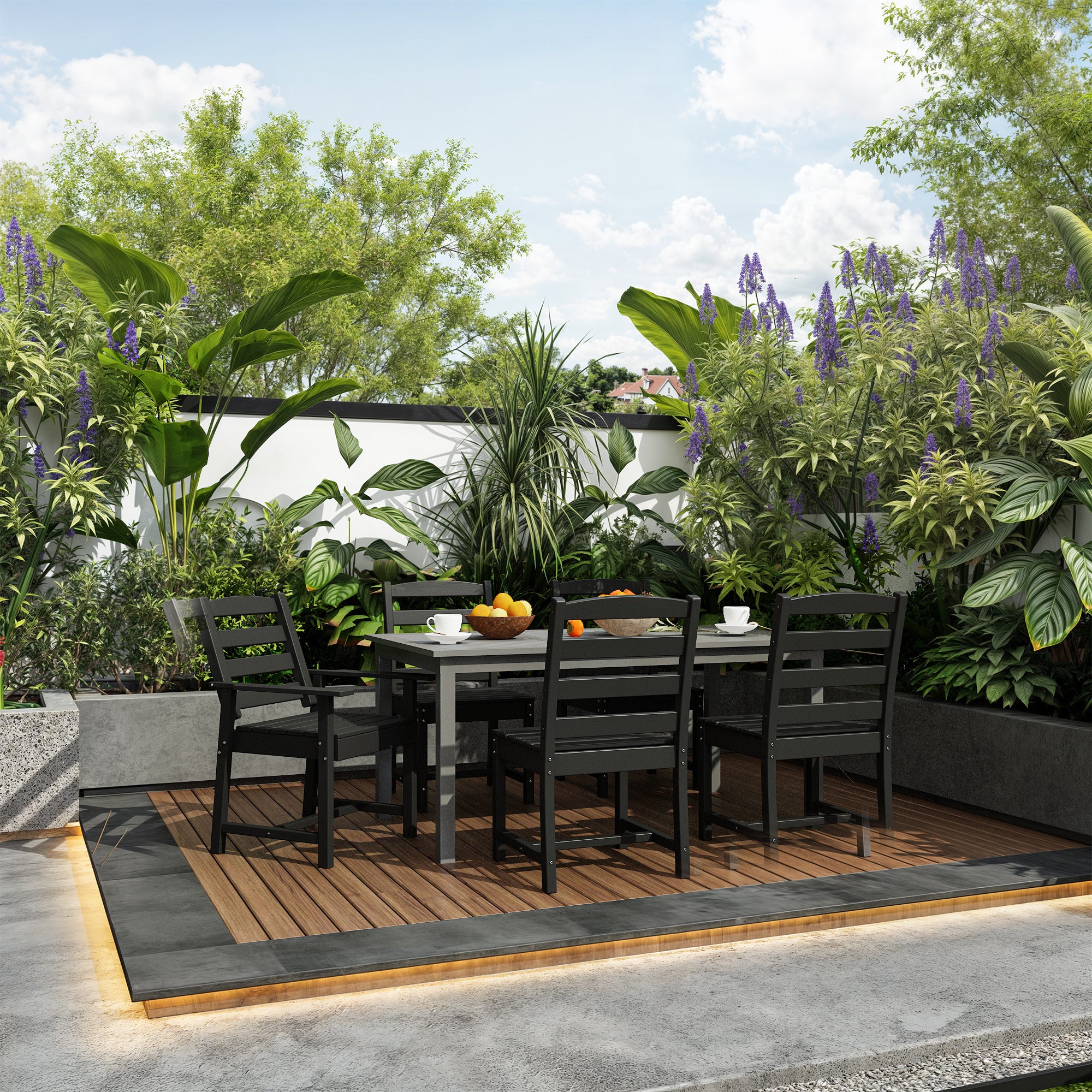 All-weather Patio Dining Chairs With Wood Grain Design (set Of 2)