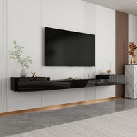 110" Modern Minimalist Black TV Stand Floating High Gloss TV Stand With LED Light