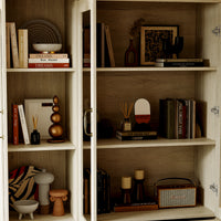 47.2" Farmhouse Gray-White Display Bookcase with Glass Doors