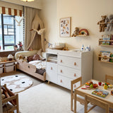 44.9" Modern Minimalist White/Wood 4-Drawer Nursery Changing Table Dresser