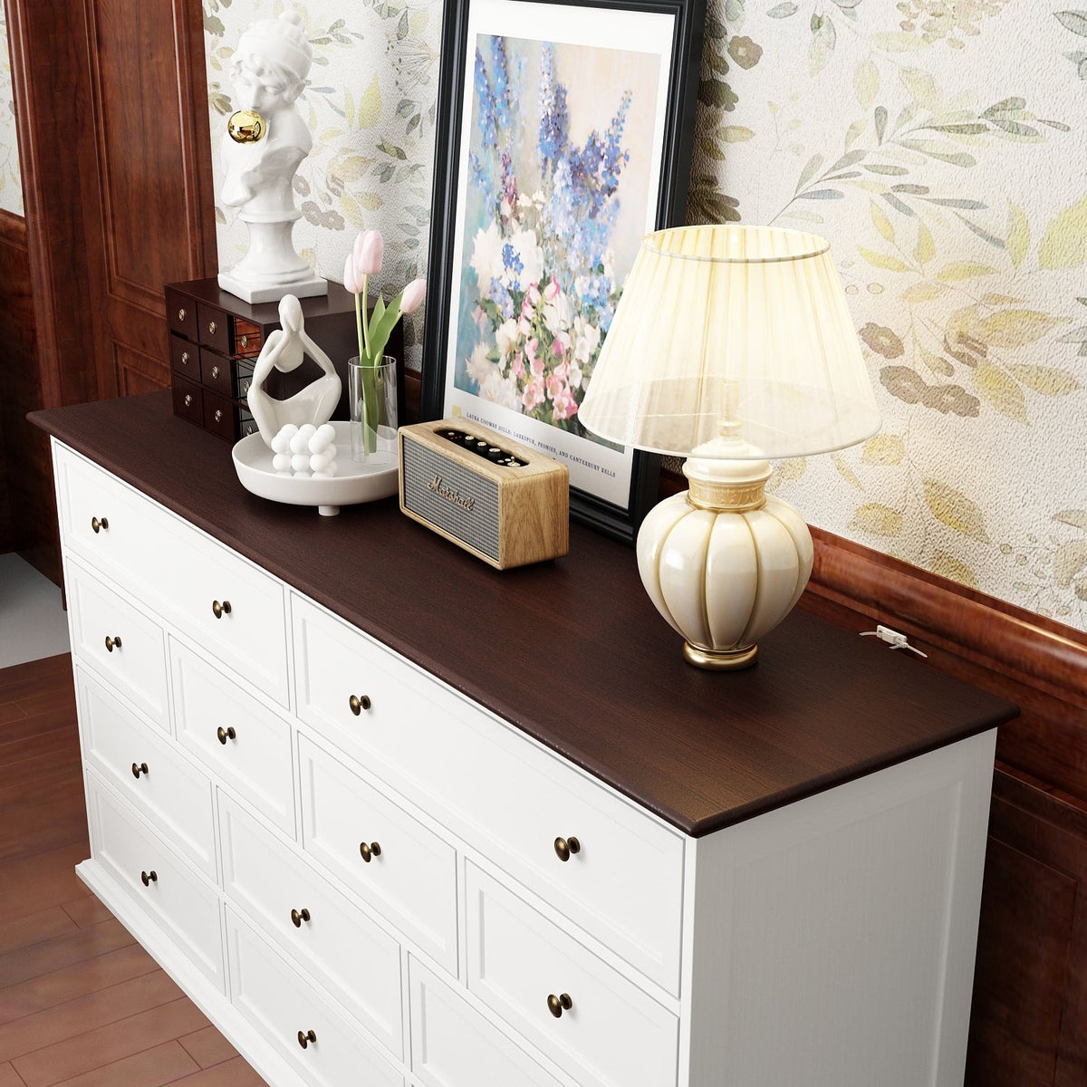 61" Transitional White Rectangular Dresser With 12 Drawers