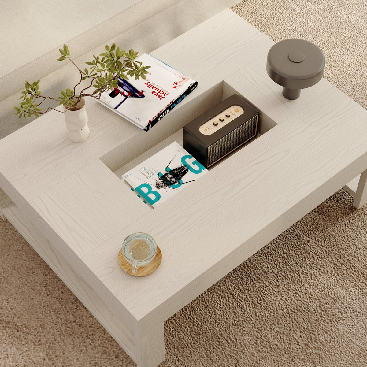 47.2 inches Modern Minimalist White Coffee Table With Groove Design