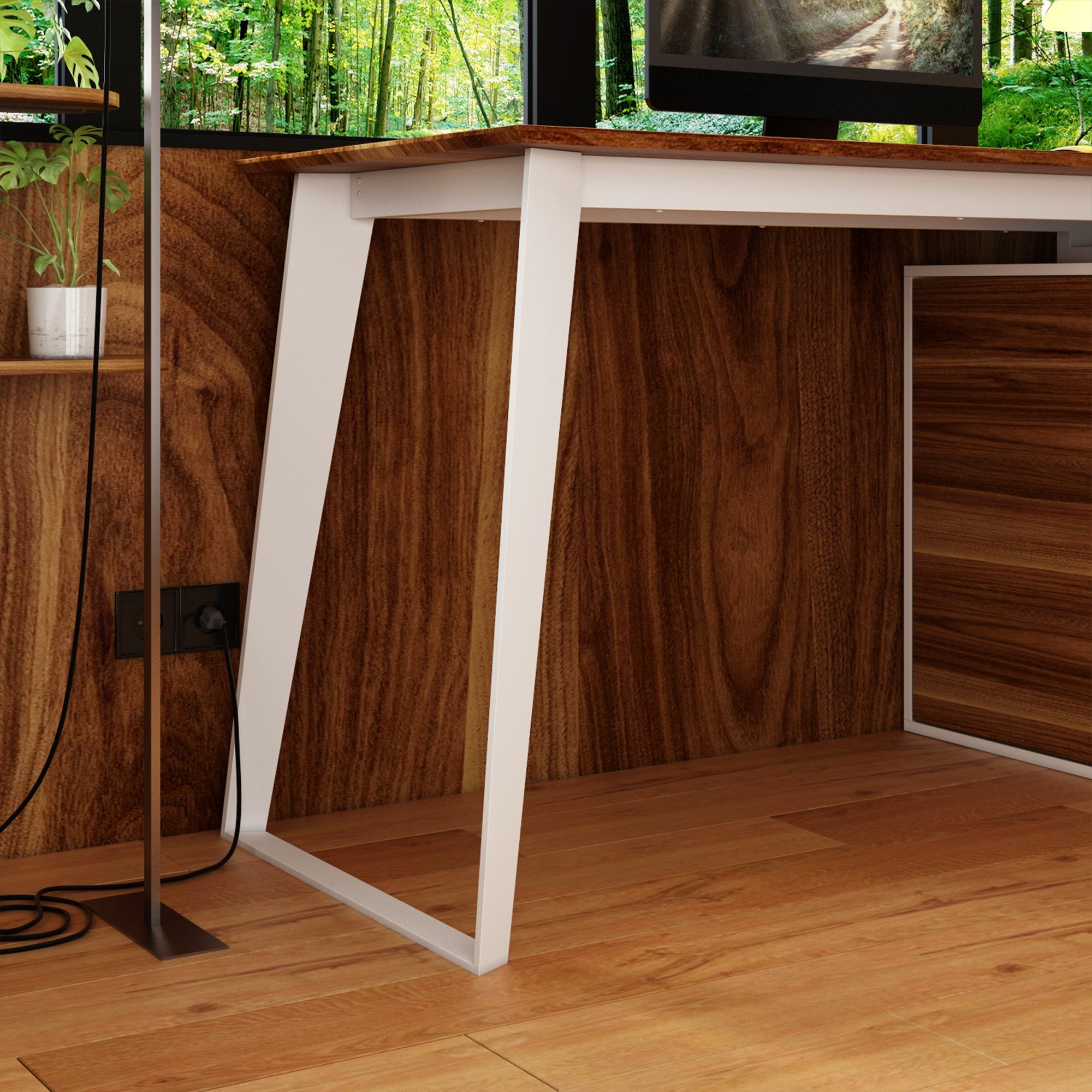 L-Shaped Corner Computer Desk with Drawers Brown Wood Grain