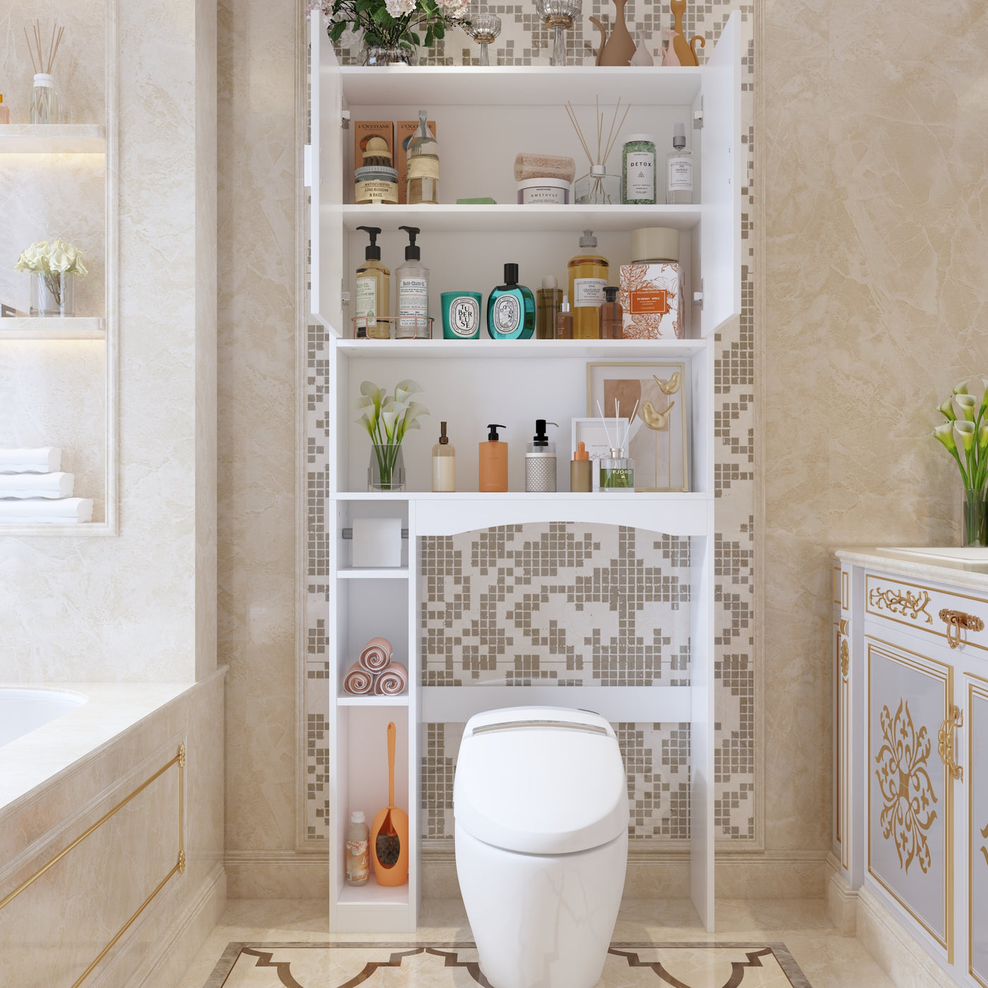 31.5" Modern White Toilet Storage with Tissue Holder