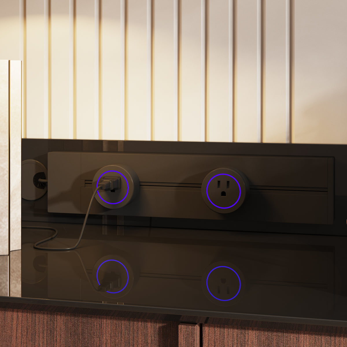 59.1" Modern Brown Sideboard Buffet with Integrated Track Socket & 3 Drawers