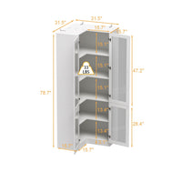 31.5" Contemporary White L-shaped Curio Display Cabinet with Glass Doors