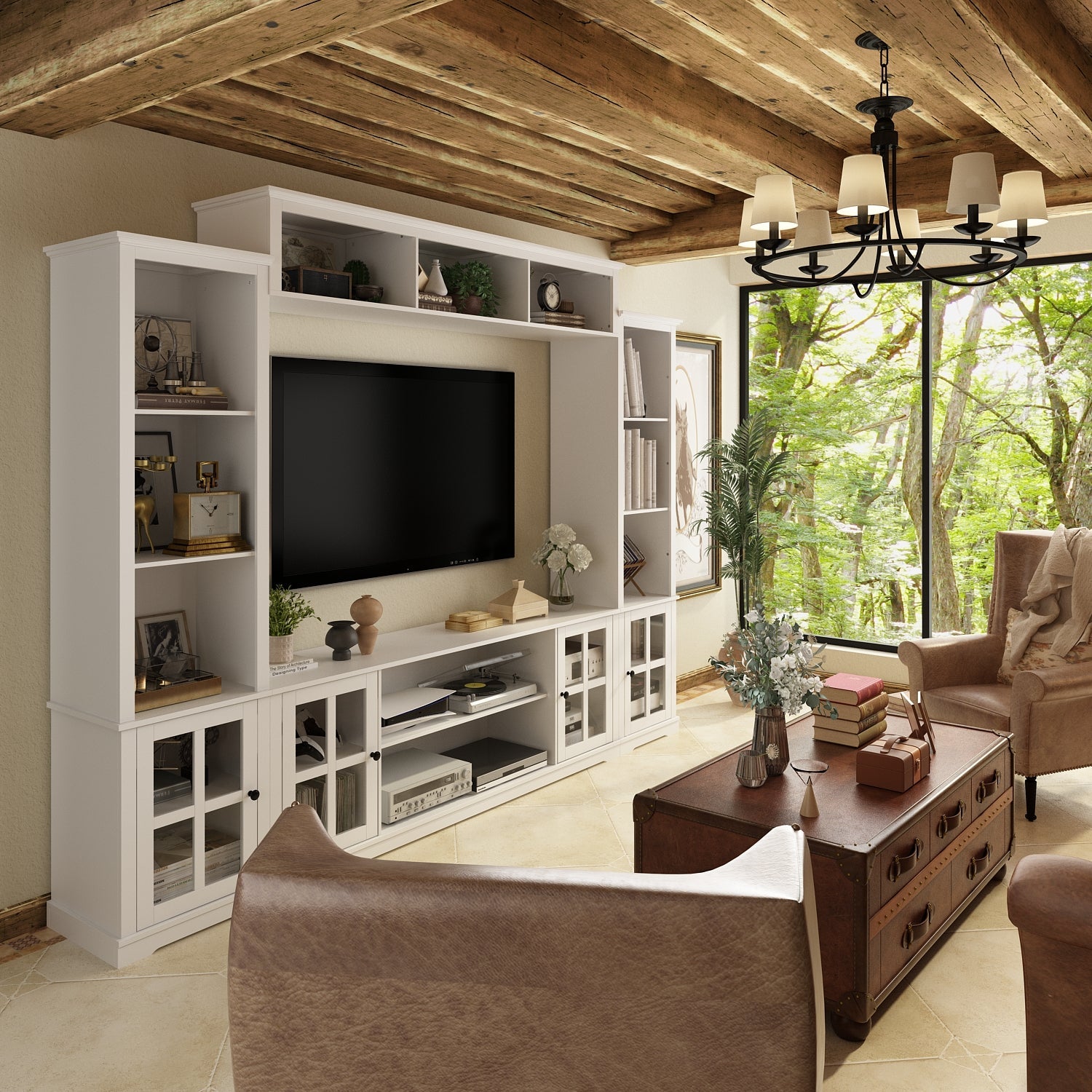 TV Stand Large Entertainment Wall Unit White Entertainment Center for Living Room