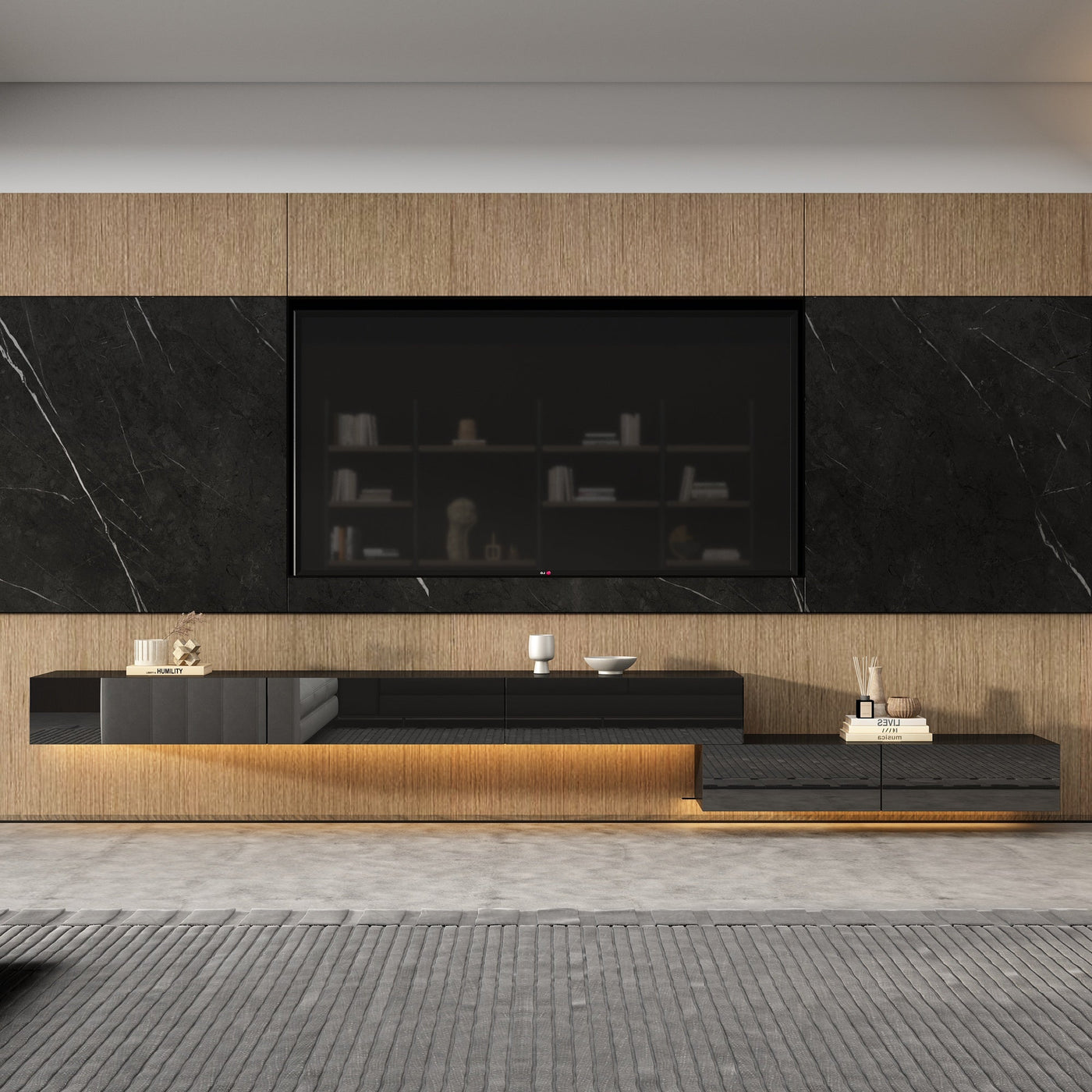 94.5" Modern Minimalist Black TV Stand Wall-Mounted And Freely Arranged TV Stand With LED