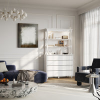 47.2" Contemporary White Display Cabinet with LED Lighting & Glass Doors