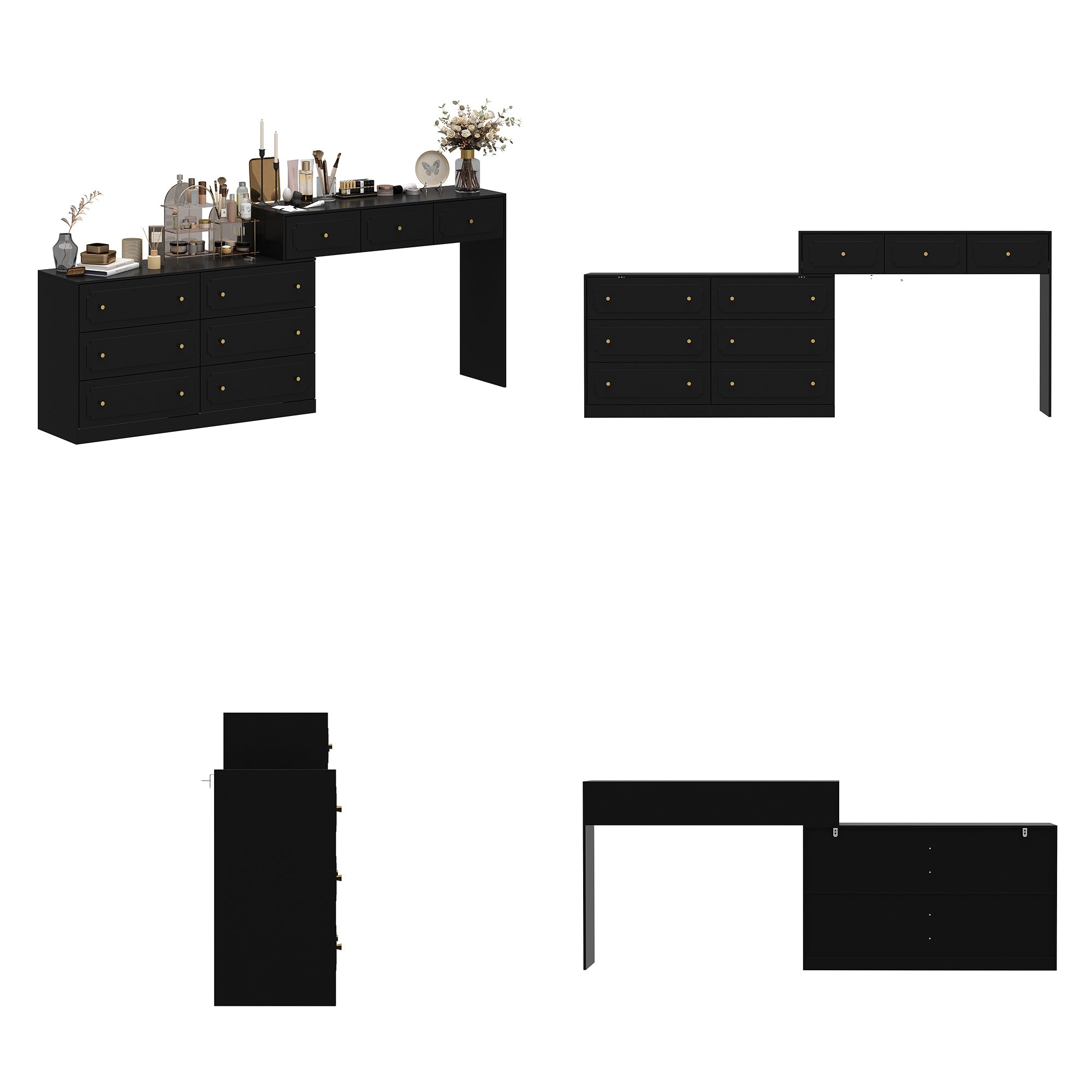 Extendable Vanity Table With 9 Drawers