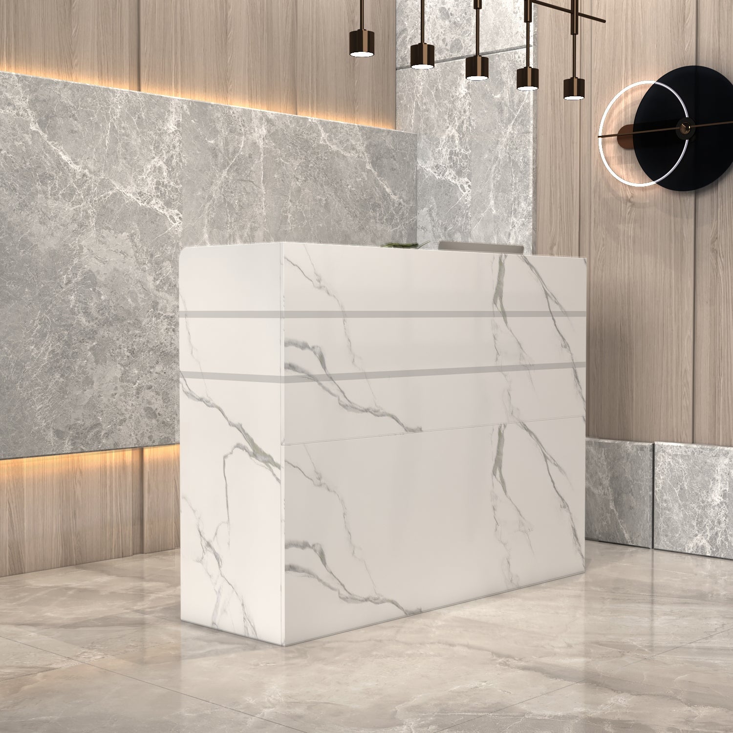 Modern Wooden Reception Desk Computer Table with Filing Cabinet Lockable Storage 47"W