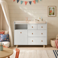 45" Modern White/Grey Changing Table Dresser with 4 Drawers and Open Shelf