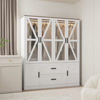 63" Modern Natural Wardrobe with 3-Color Lights and Glass Doors