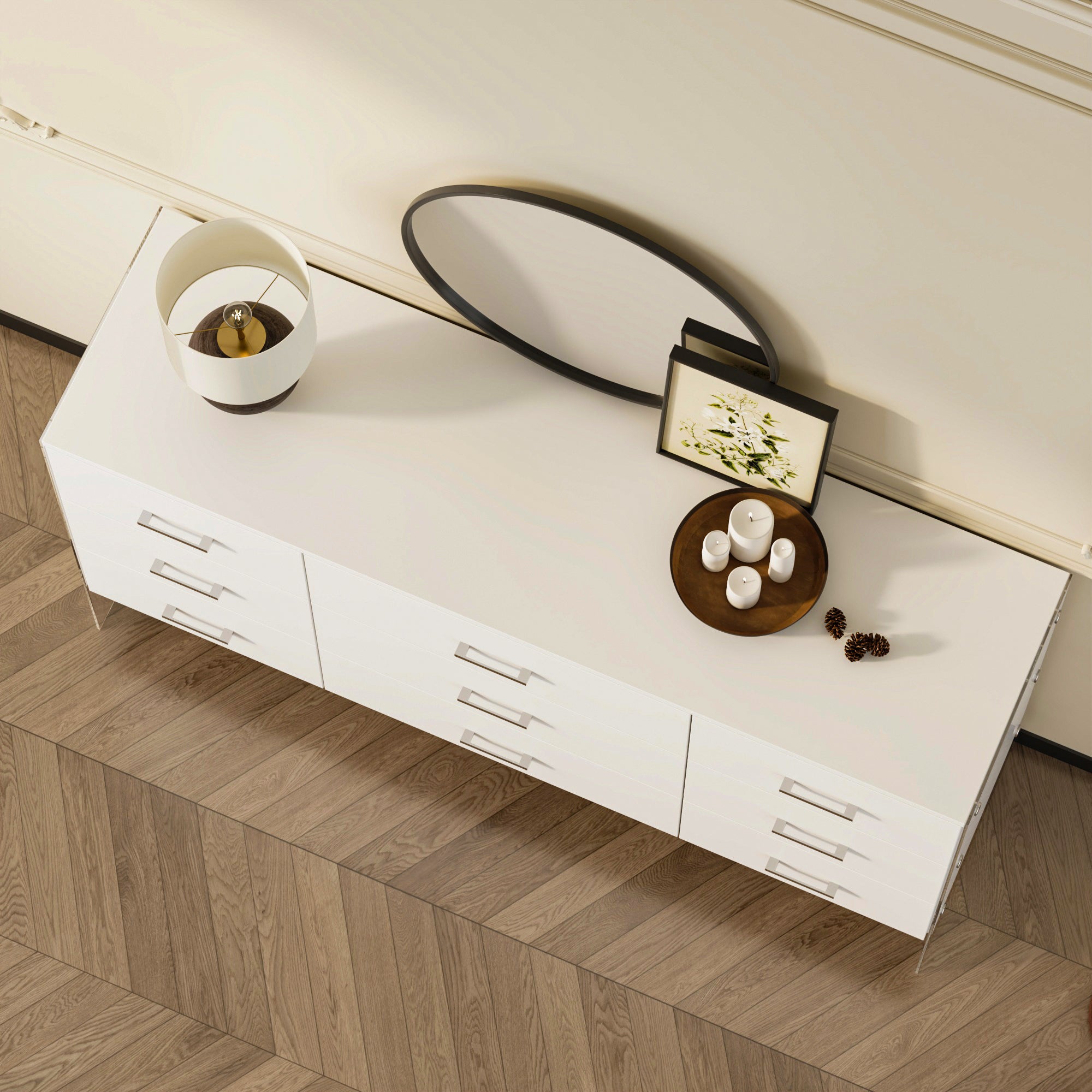 55.1" Wide 9-Drawer Dresser With Glass Legs