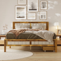 60.8" Modern Beige Platform Bed with Storage Drawers and Comfortable Headboard