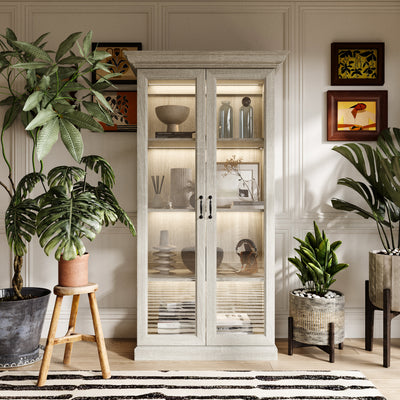 37" Modern 4-Tier Display Bookcase with Glass Doors and Lights