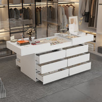 63" Modern White 1-Shelf Chest With 12 Drawers And Tempered Glass Top