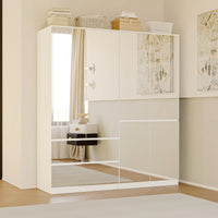 Hylja 63" Modern Mirrored Wardrobe Armoire with 4 Doors and 2 Storage Drawers