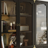 66" Modern Black Display Bookcase with Open Shelves, Glass Doors and 3 Drawers