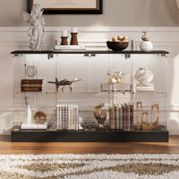 55.1" Modern Black Sideboard Display Case with LED Lighting & Full Glass Design