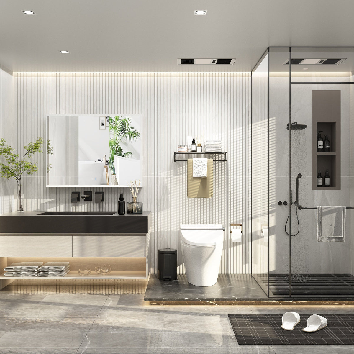 46.1" Minimalist Mirror Medicine Cabinet with Lights and Defogger