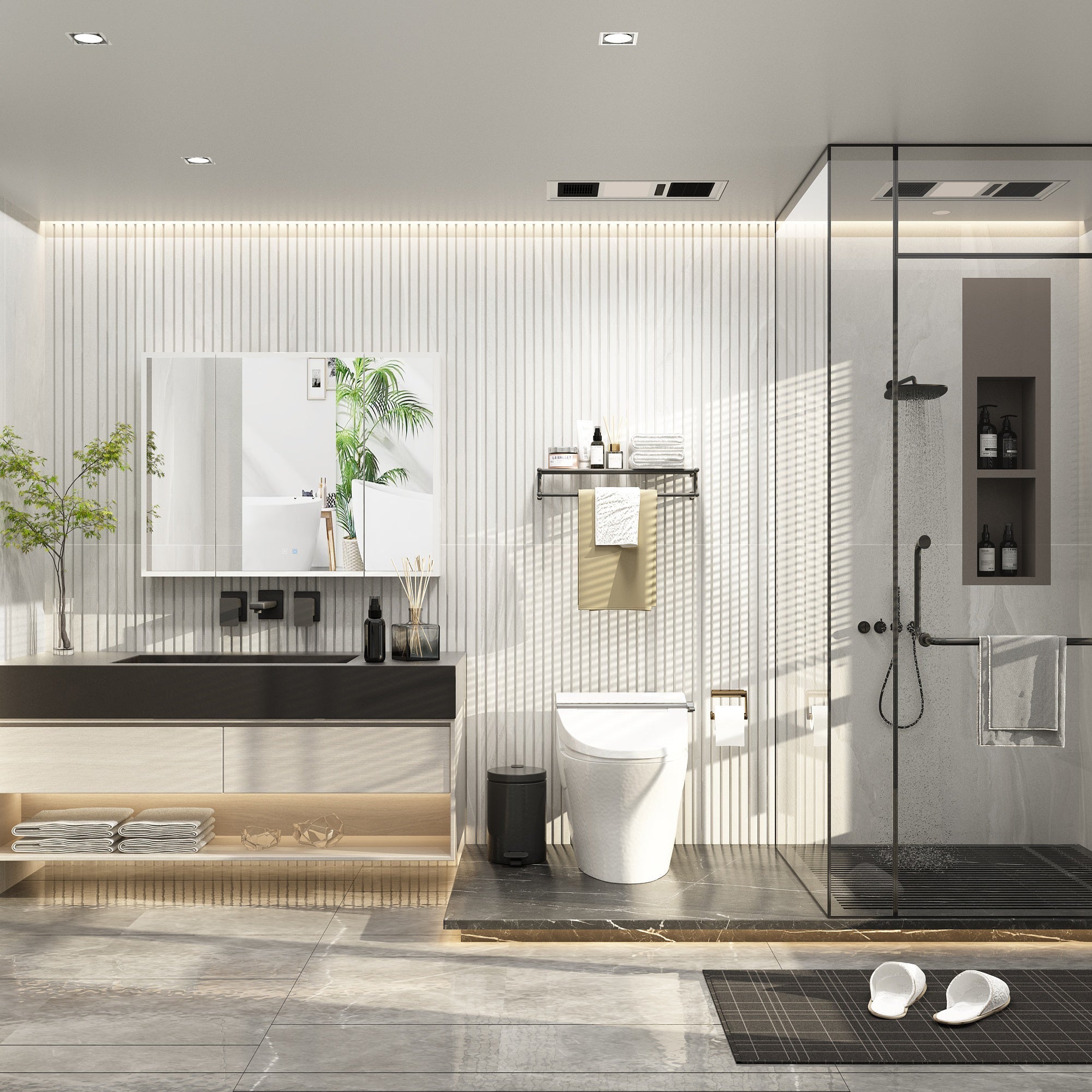 Bathroom Medicine Cabinet With Lights and Defogger(Triple Door)