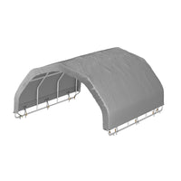 Gray carport structure on a white background