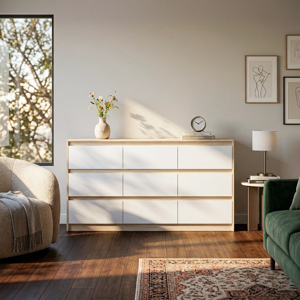 63” Wide Modern Minimalist 9-Drawer Dresser & Storage Sideboard