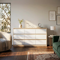 63” Wide Modern Minimalist 9-Drawer Dresser & Storage Sideboard