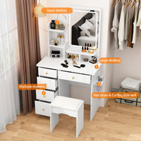 31.5" Modern White Glam Makeup Vanity Set with Socket, LED Light and Stool
