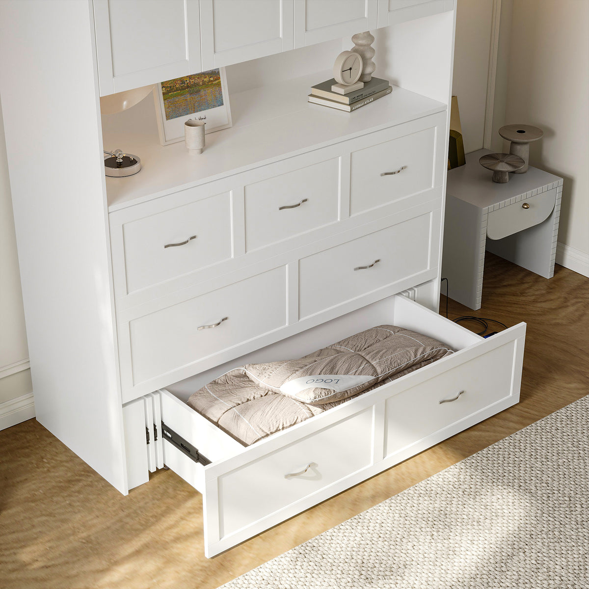 57.8" Modern White Storage Bed with Socket, view 10