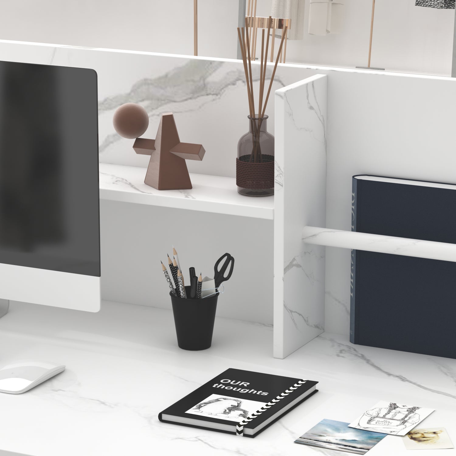 Modern Wooden Reception Desk Computer Table with Filing Cabinet Lockable Storage 47"W