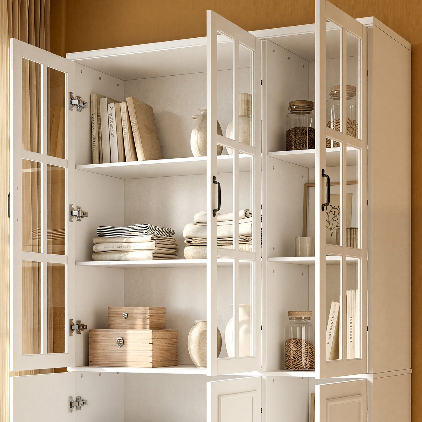 Sofna 47.2" Modern White Freestanding Wood Bookcase with 3 Glass Doors