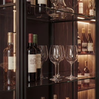 Black display cabinet with glass doors and LED lighting