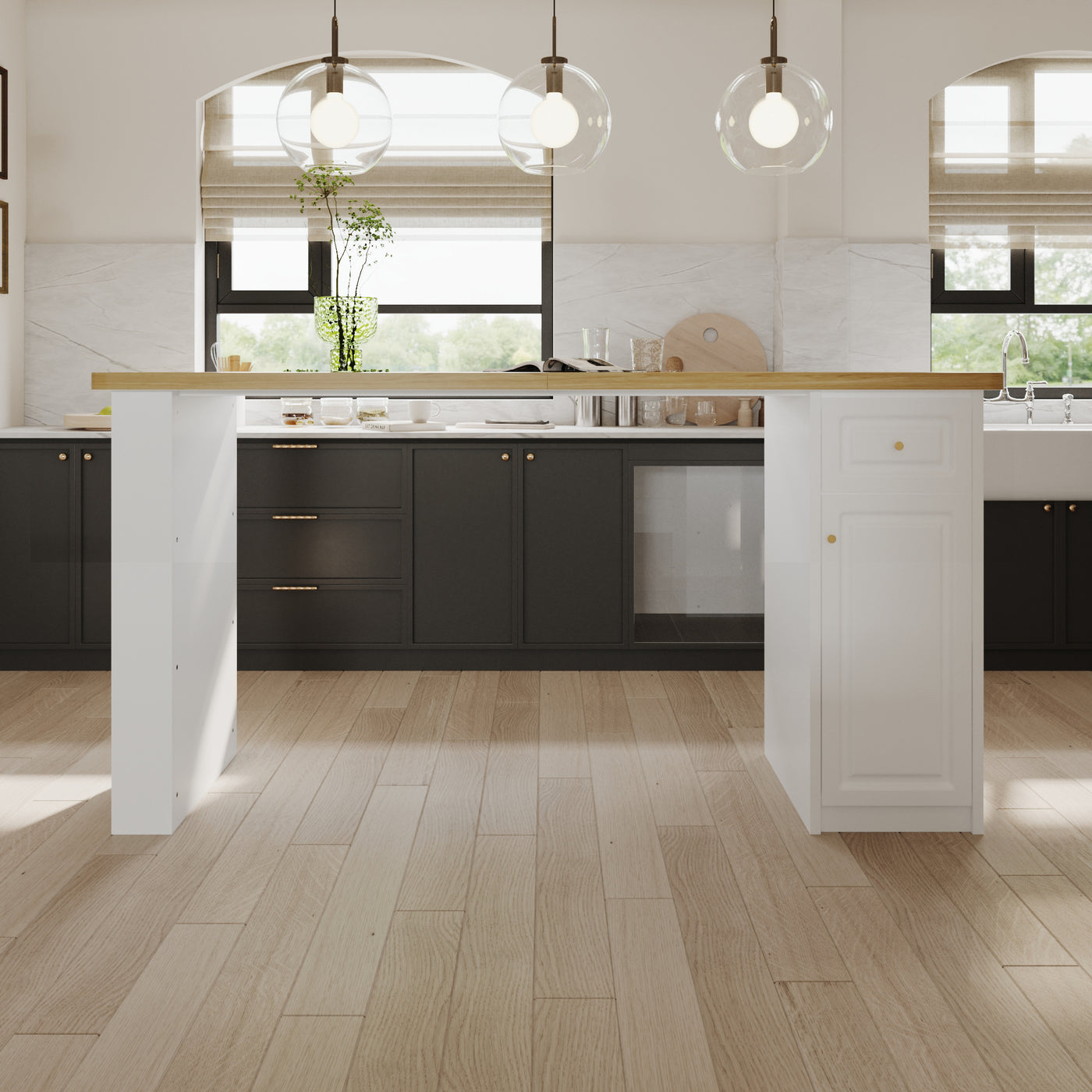82.7" Modern White Kitchen Island with Storage Cabinet and Drawers