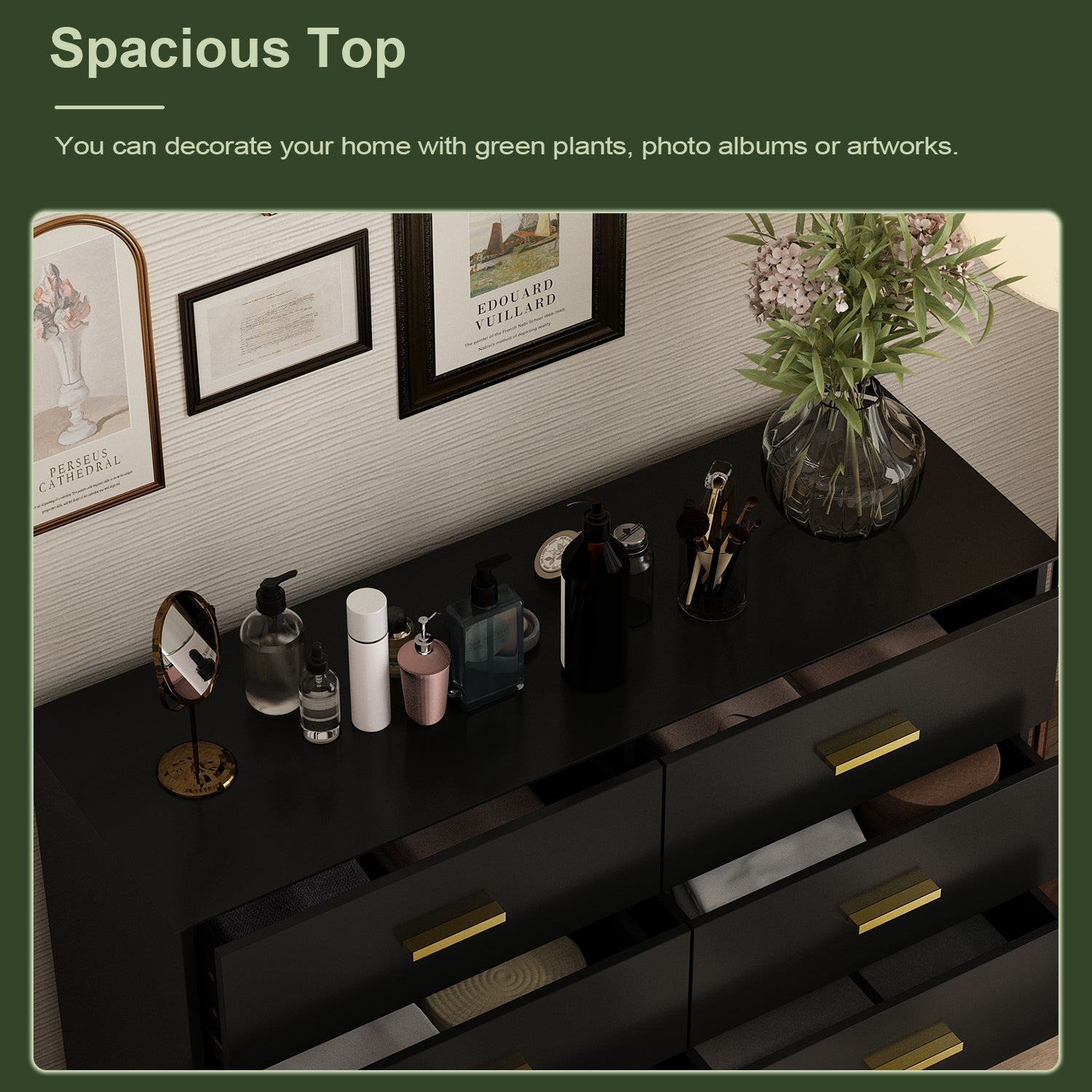 Modern White Finish Double Dresser 6-Drawer Cabinet for Hallway Entryway Living Room