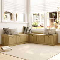 63" Modern Oak Corner Shoe Storage Bench with Flip-top Lid