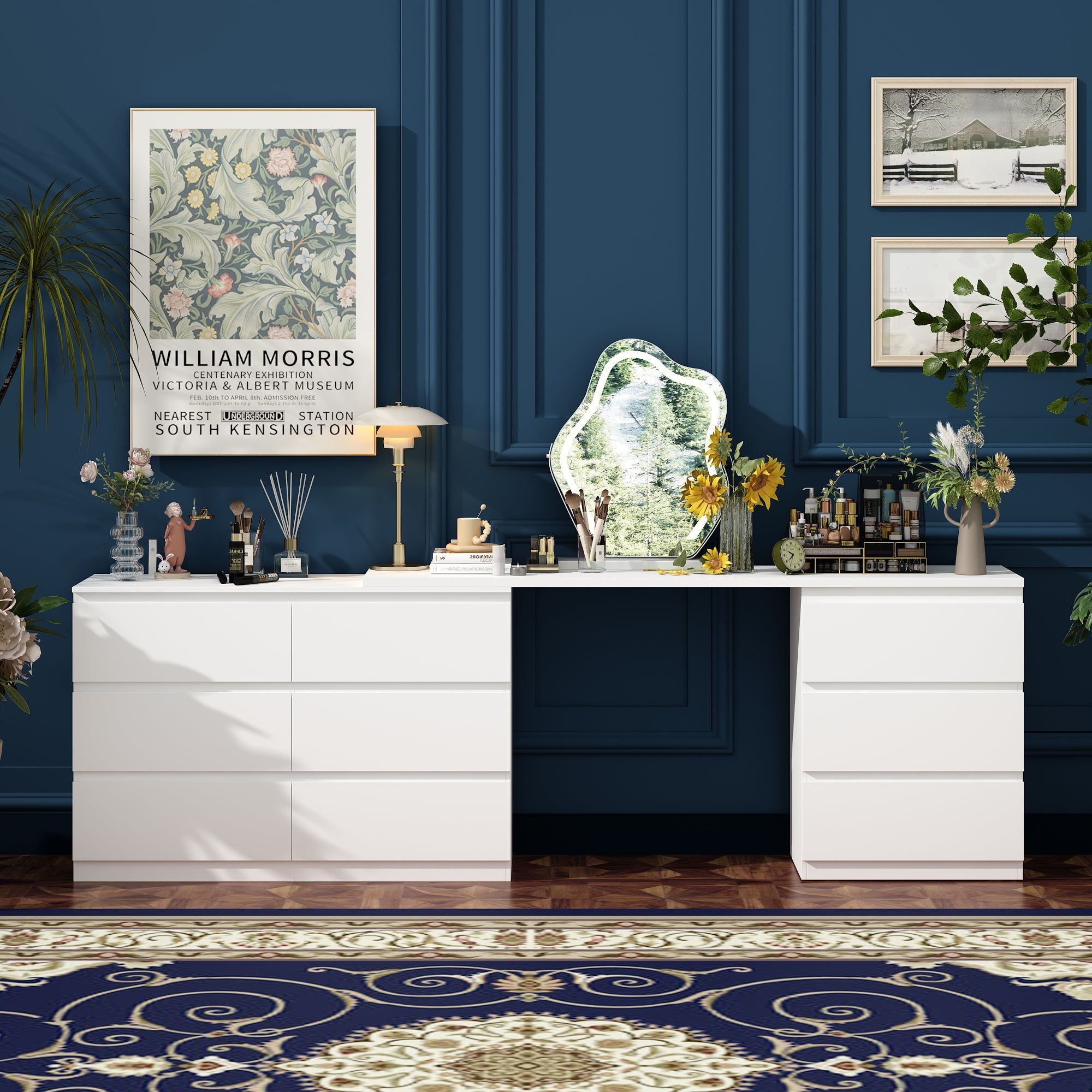 Convertible Vanity Table With 9 Drawers