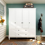 63 inches Modern Minimalist White Wardrobe Armoire with Storage Shelves and Drawers for Bedroom