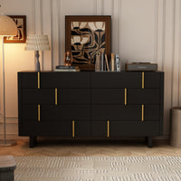 70.9" Modern Black Dresser With 8 Drawers And Gold Accents