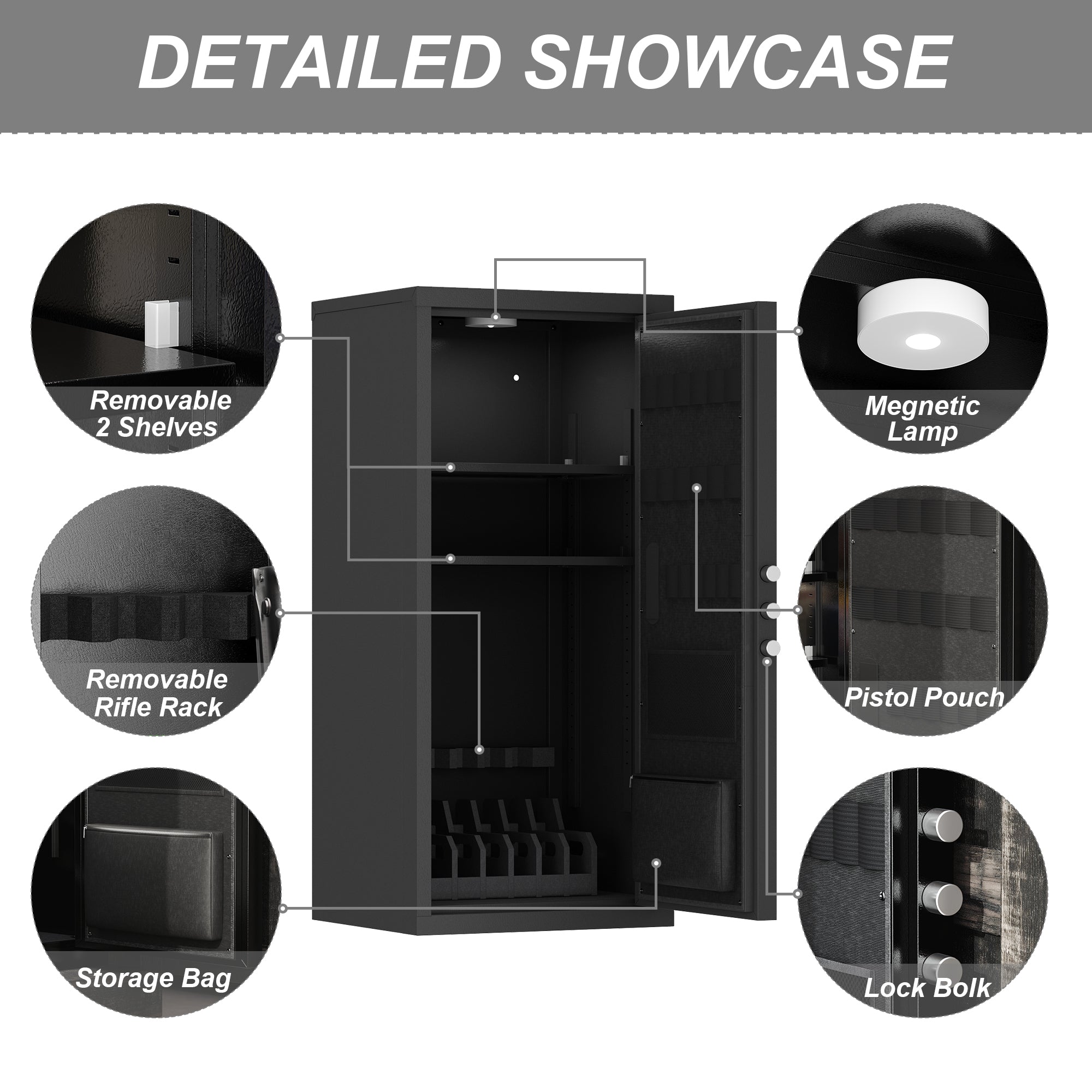 62'' H Storage Cabinet With 39.4'' H Gun Safe With Sensor Light & Pistol Rack & Gun Stock