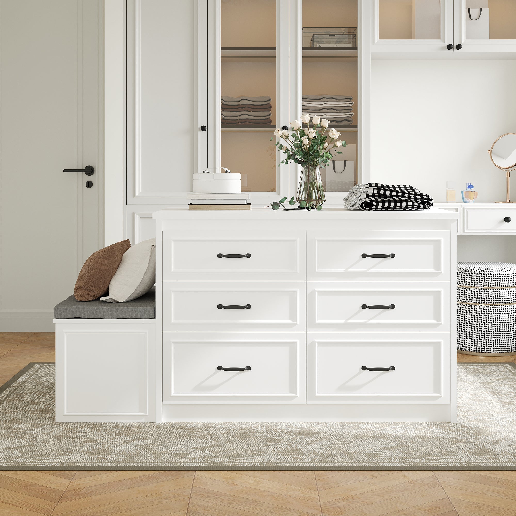 12-Drawer Closet Island With Built-In Shoe Bench