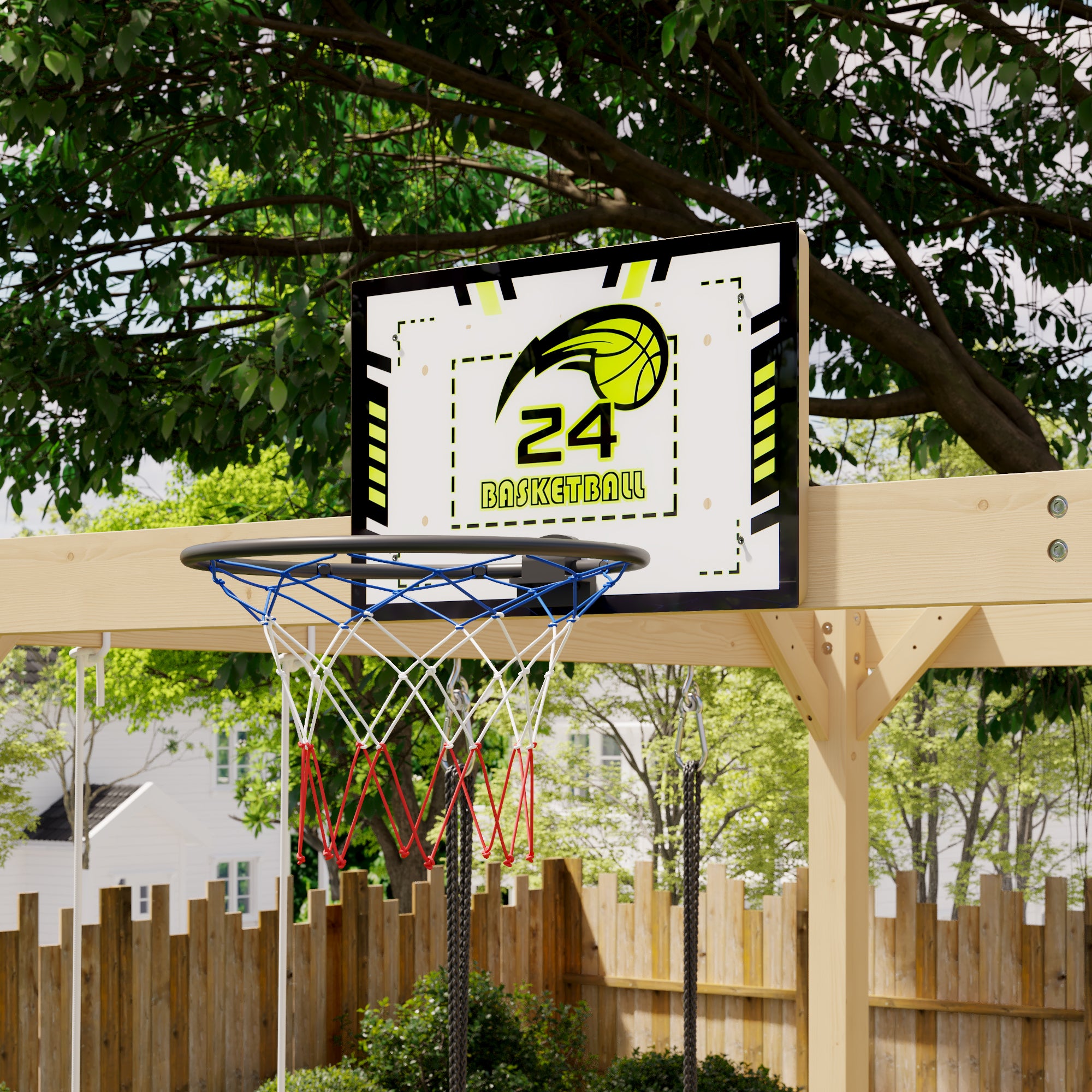 78.7" 8-in-1 Solid Wood Outdoor Playset with Swings, Climbing Wall and Basketball Hoop