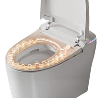 White smart toilet in a modern bathroom with side control knob and ambient light