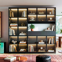Varda 78.7" Large Bookcase with Glass Doors and 3-Color Changing LED Lights