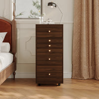 15.7" Mid-century Brown Movable Vanity Table with LED Mirror & 4 Drawers