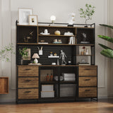 70.9 inches Industrial Brown Pantry Cabinets With Adjustable Shelves, Drawers