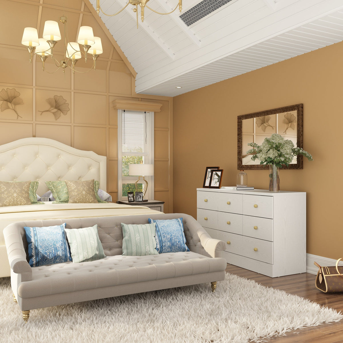 47.2" Modern White Dresser With 9 Pull-out Drawers