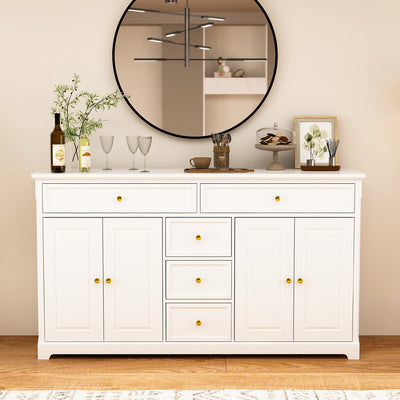 59.1" Modern Minimalist White/Black Contemporary Buffet Storage Sideboard Cabinet with 5 Drawers and 4 Doors