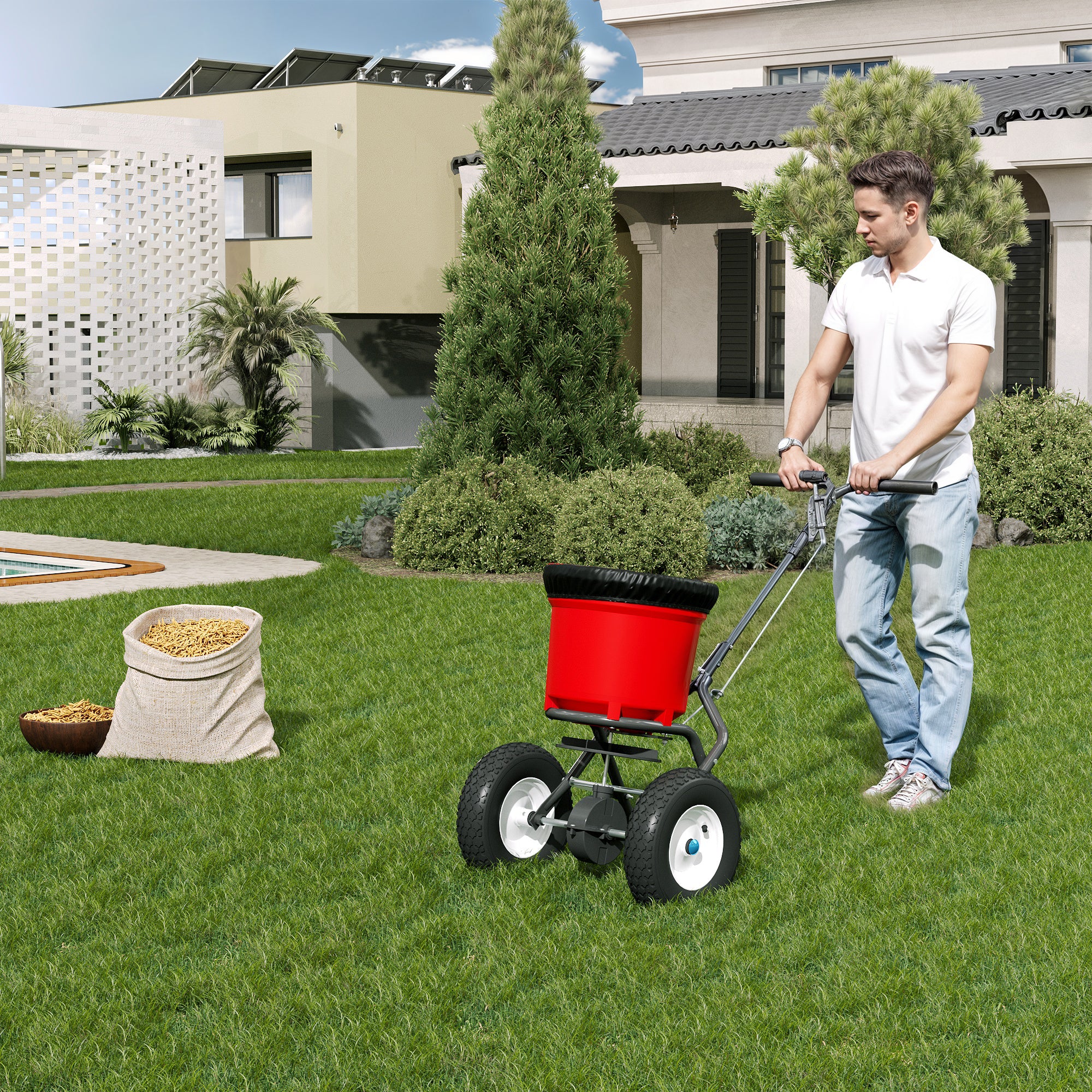 Gardening Tool 50LB Heavy-Duty Walk-Behind Broadcast Spreader